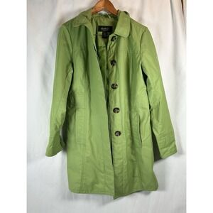 Eddie Bauer Medium Button Up Women Lime Green Trench Coat Jacket